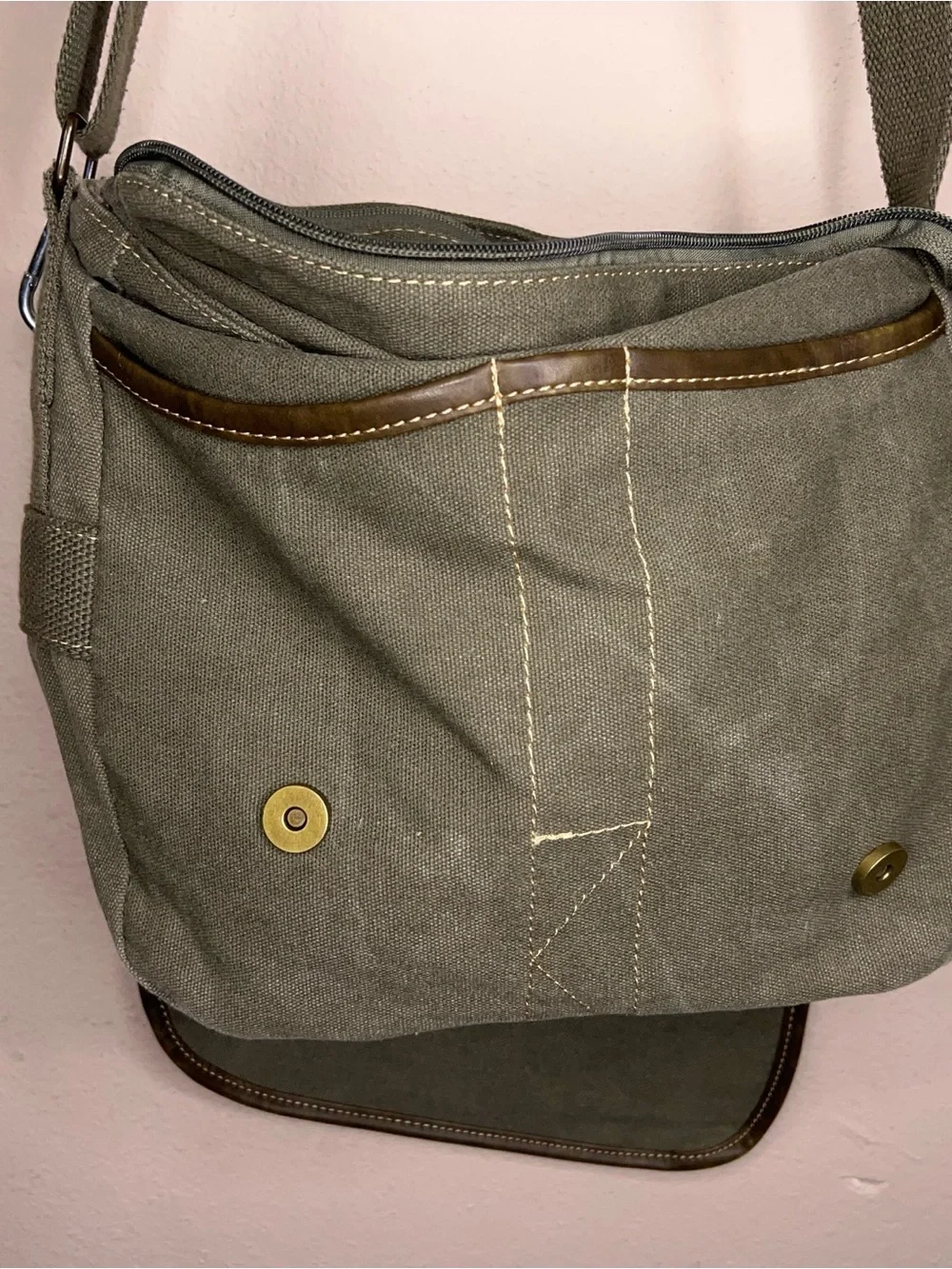 Olive Green Canvas Bag Prairie Schooner Unisex Crossbody Messenger Bag